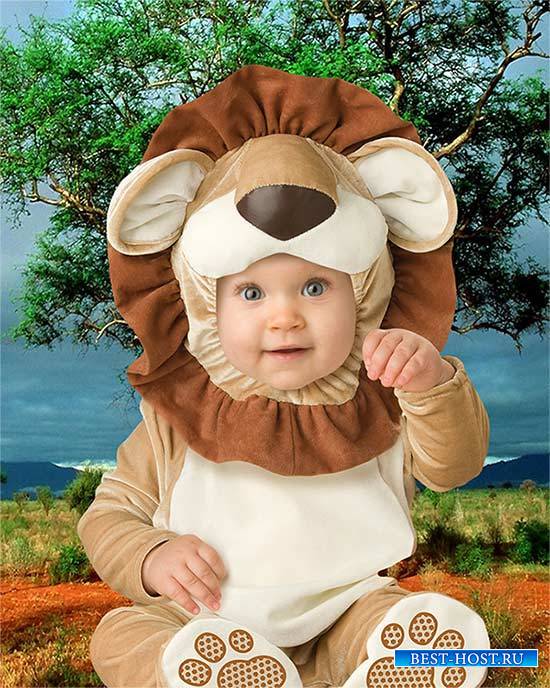 Детский фотошаблон львёнка - А ты кто?