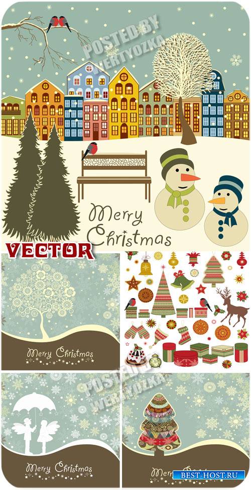 Новогодние фоны в ретро стиле / Christmas background in retro style - stock vector