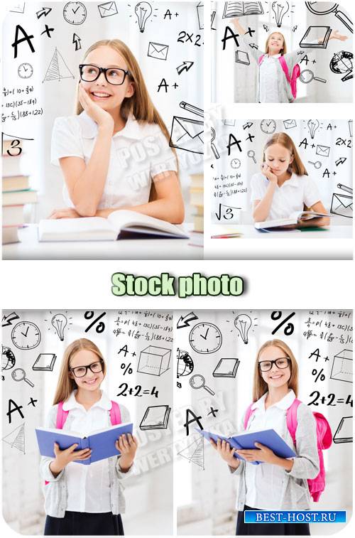 Девочка школьница с книгой / Girl schoolgirl with a book - stock photos