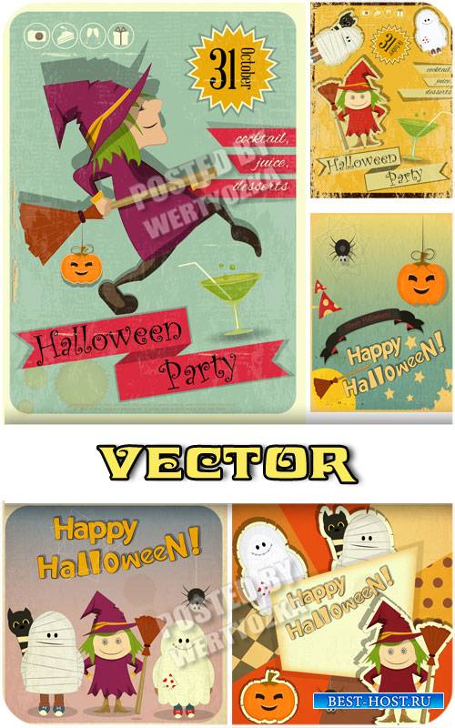 Хэллоуин в винтажном стиле / Halloween in vintage style - vector stock