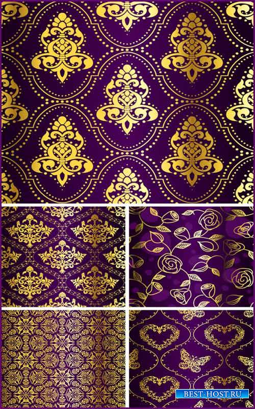 Фиолетовые текстуры с золотым орнаментом