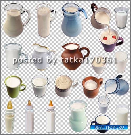 Клипарт для фотошоп - Молочные напитки и молоко в различной посуде