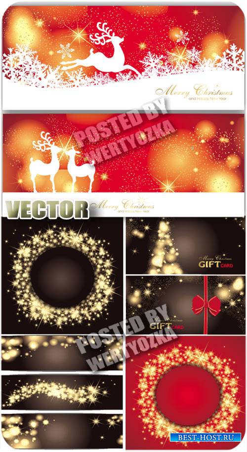 Олени на новогодних сверкающих фонах / Christmas backgrounds - stock vector