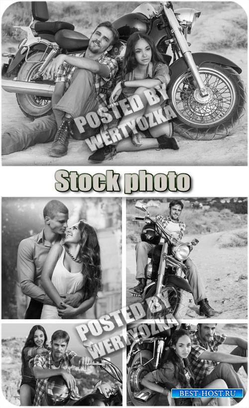 Парень и девушка на мотоцикле / Man and a girl on a motorcycle - stock photos