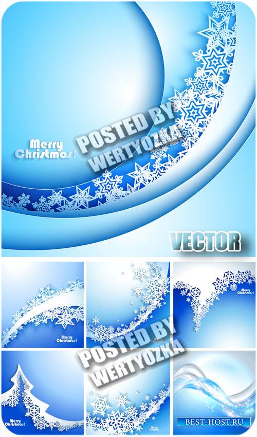 Зимние голубые фоны с белыми снежинками / Winter blue background - stock vector