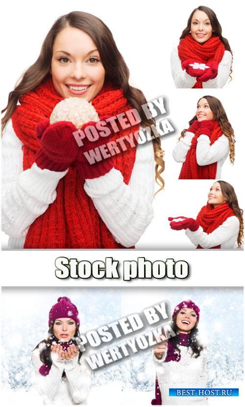 Прекрасные зимние девушки / Beautiful winter girl - stock photos