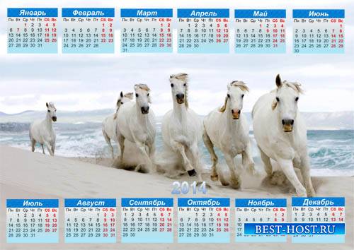 Настенный календарь - Белые лошадки на пляже