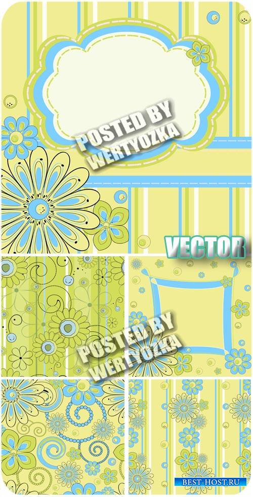 Зеленые фоны с цветочками / Green background with flowers - stock vector