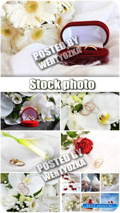 Свадебные коллажи, обручальные кольца и цветы / Wedding collage - stock photos