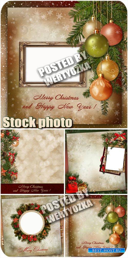 Новогодние фоны с еловыми ветками и шарами / Christmas background - stock p ...