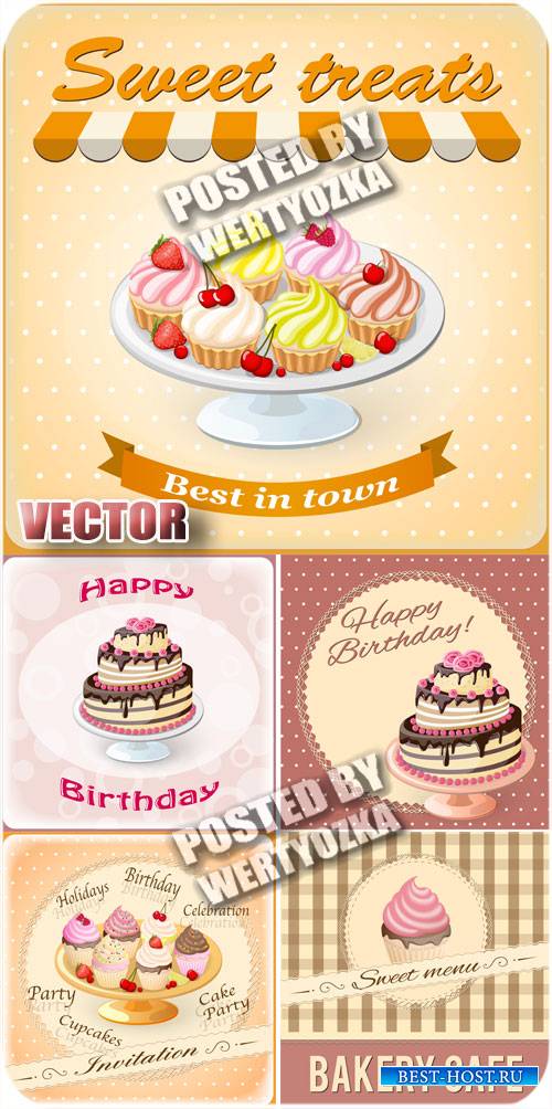 Тортики, кексы / Cakes, cupcakes - stock vector