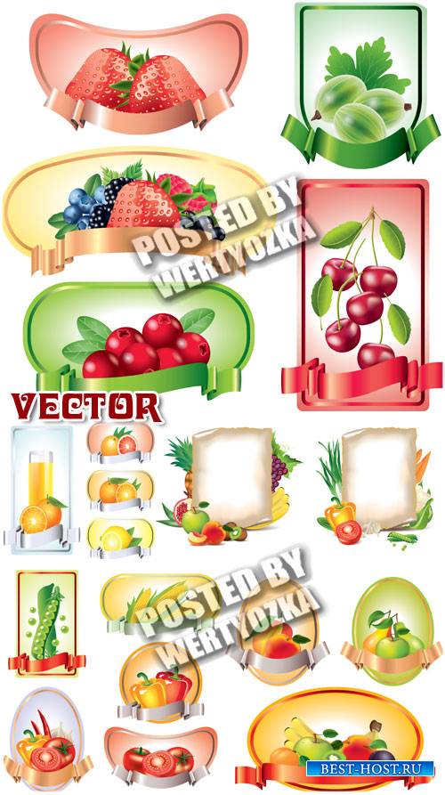 Этикетки с  фруктами и овощами / Labels with fruits and vegetables - stock  ...