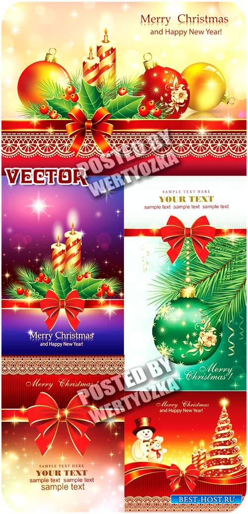 Новогодние фоны, елка, свечи, сверкающие шары / Christmas backgrounds - vector stock