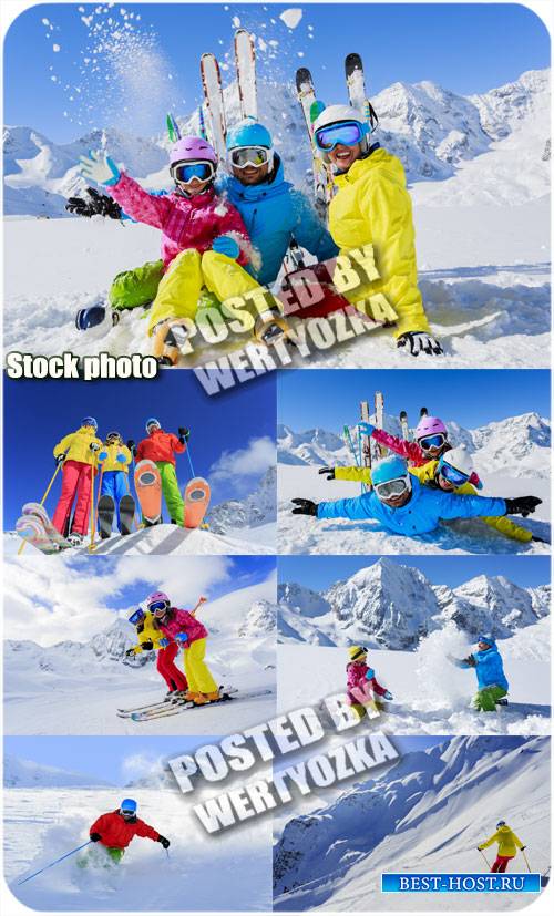 Семейный отдых на горнолыжном курорте / Family fun at ski resort - stock ph ...