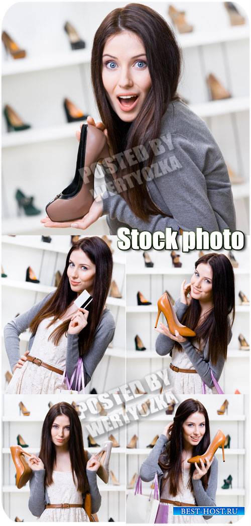 Девушка в обувном магазине / Girl in a shoe store - stock photos