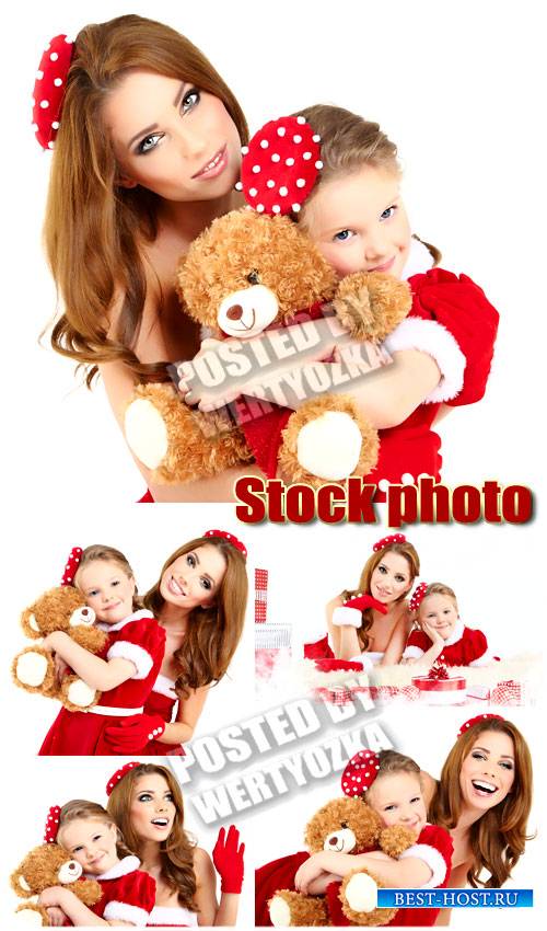 Новогодние женщина с ребенком / Christmas woman with a little girl - stock photo