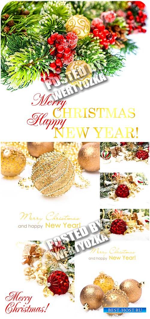 Елка и золотые новогодние шары / Christmas tree and golden christmas balls  ...
