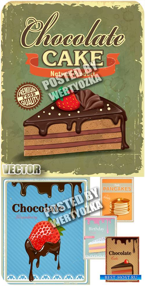 Шоколадный тортик с клубничкой / Chocolate cake with strawberry - stock vector