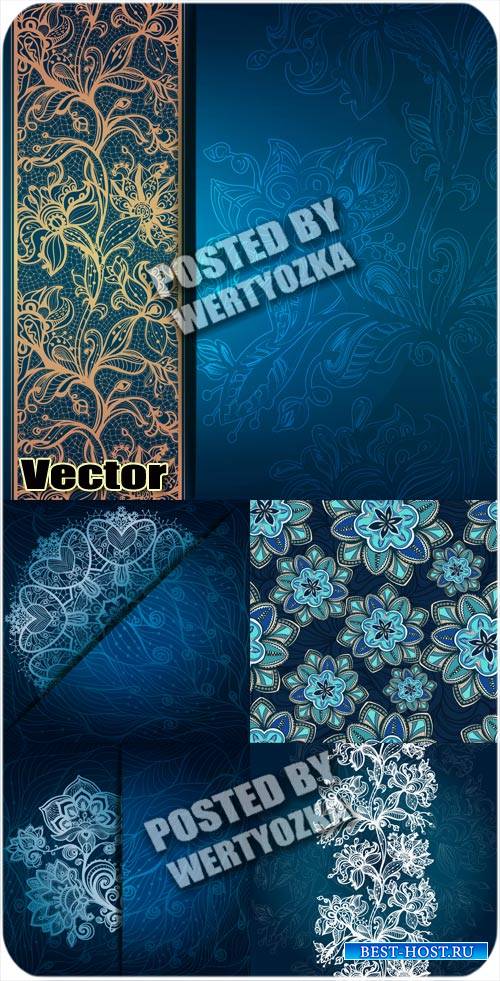 Синие векторные фоны с красивым узором / Vector blue background with beauti ...