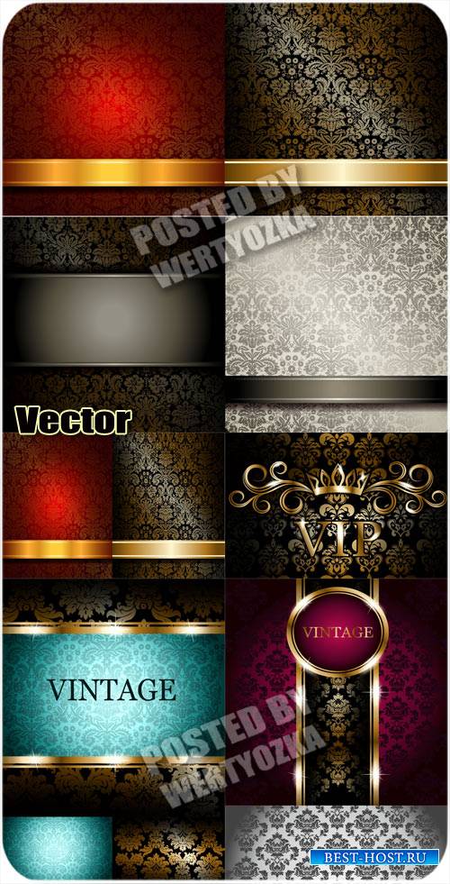 Винтажные векторные фоны с золотым узором / Vintage vector background with  ...