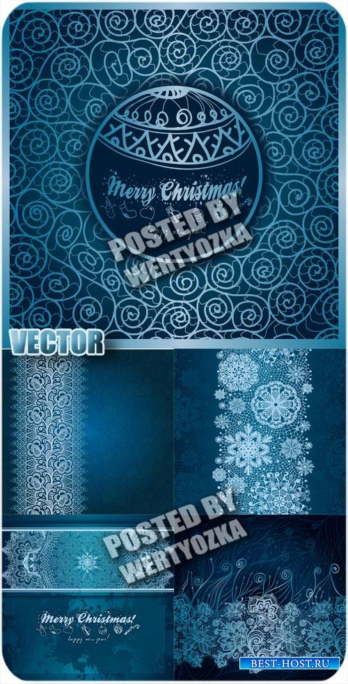 Синие рождественские фоны с узорами / Blue Christmas background with patterns - vector