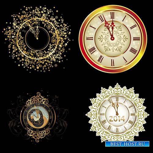 Клипарт - Новогодние узорные часы со стрелками к двенадцати на прозрачном ф ...