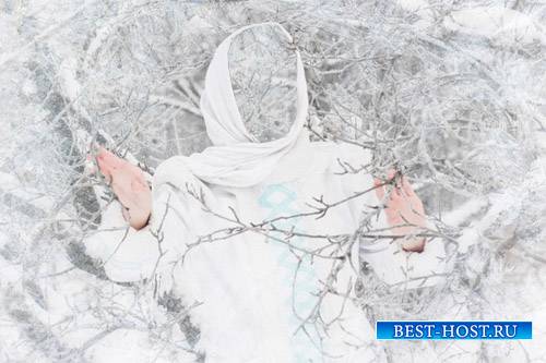 Шаблон для фото - Девушка зимой лесу
