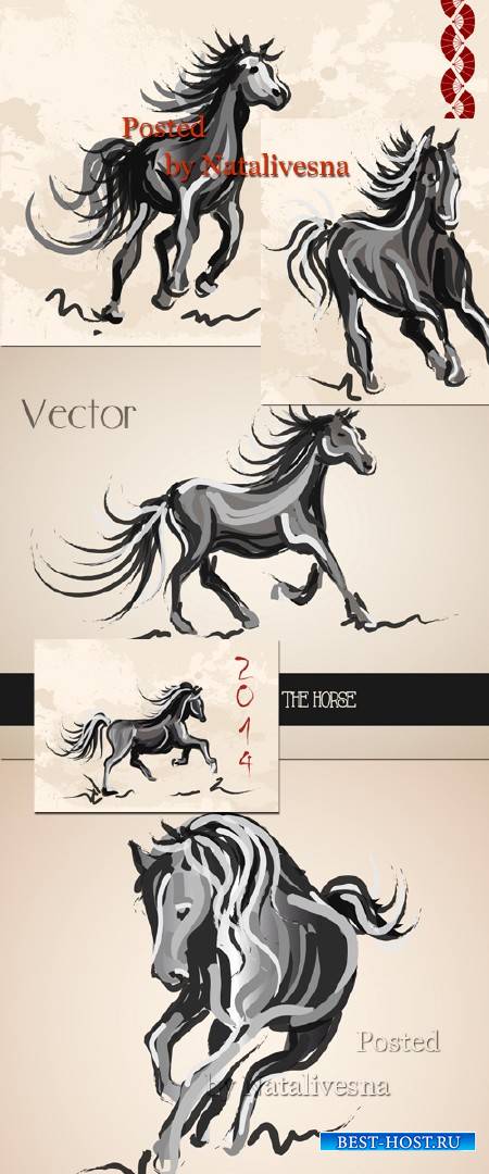 Символ года 2014 в Векторе – Красивые, гордые лошадки
