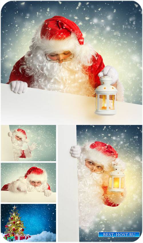 Санта клаус и новогодняя елка - сток фото