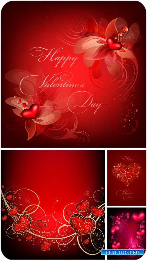 День святого Валентина в векторе, красные сердечки, цветы