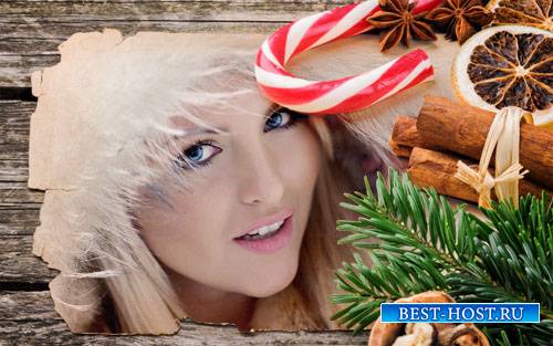 Рамка для фотошопа - Рождественская открытка с елкой и сладостями