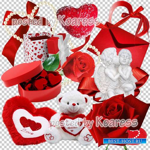 Png клипарт для фотошопа - сердечки, красные розы, подарки, банты, игрушки - День Святого Валентина