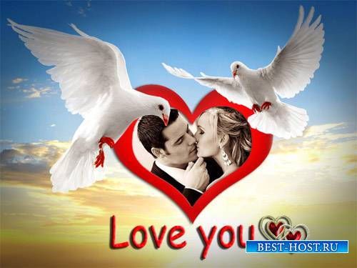 Романтическая рамка для фотомонтажа - Любовь и голуби