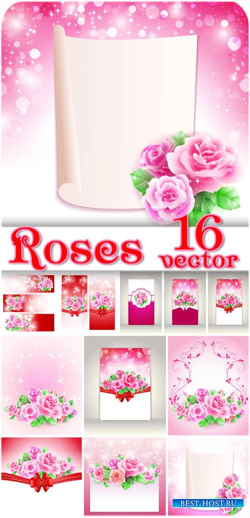 Розы, карточки с красивыми розами, векторные фоны