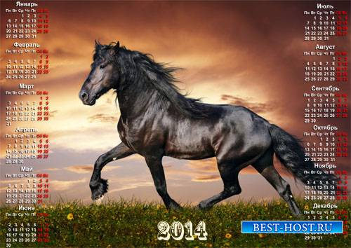 Красивый календарь - Скачущая лошадка на закате