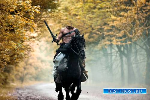 Шаблон для Photoshop - Мужественный воин на коне
