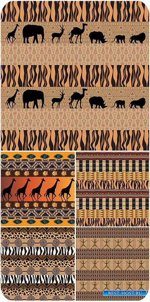 Африканские векторные фоны с животными и орнаментами