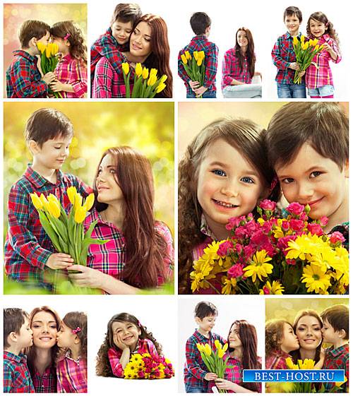 Цветы для мамыбдети с цветами - сток фото