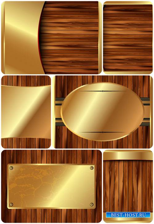 Деревянные векторные фоны с золотыми элементами