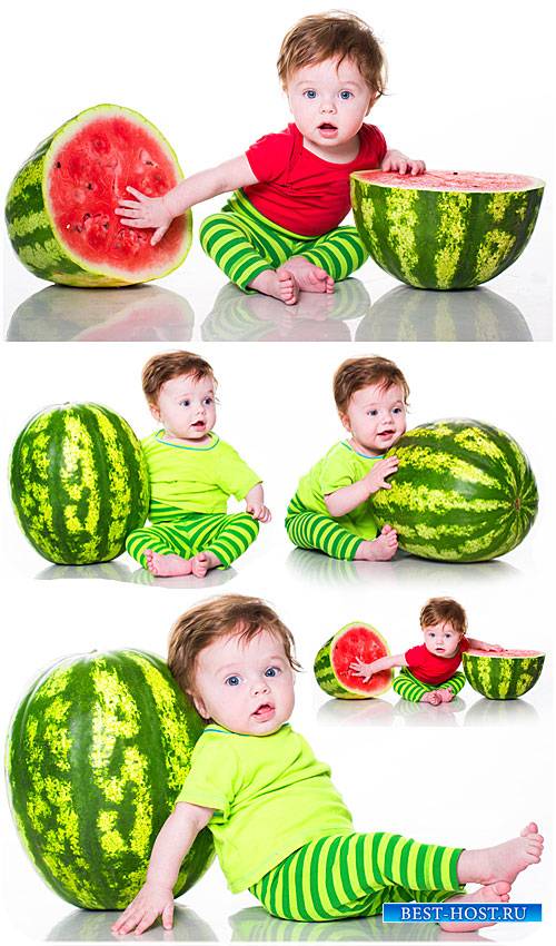 Маленький ребенок с арбузом - сток фото / Small child with watermelon