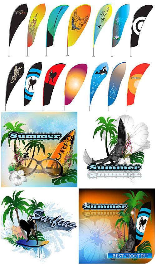Серфинг, лето, морской вектор / Surfing, summer, sea vector