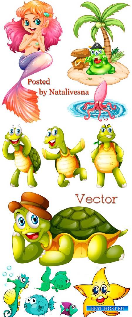 Забавные черепахами и персонажи мультиков в векторе