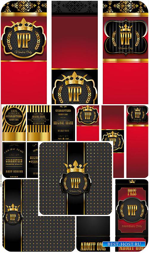 Вип карточки красного и черного цвета, золотой декор в векторе / VIP card in red and black