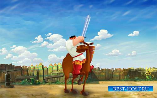 Шаблон для фотошопа - Богатырь с мечом на коне