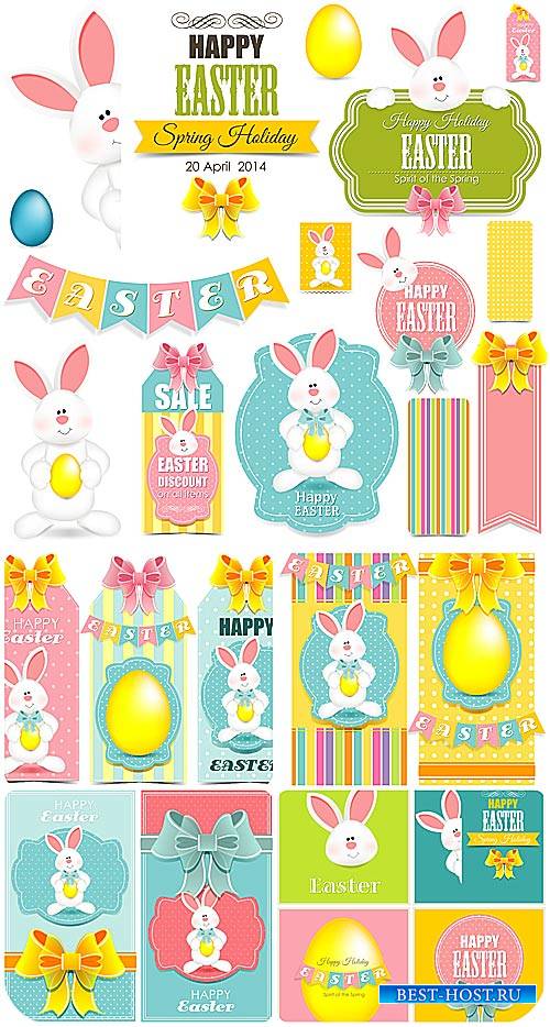 Пасхальный вектор, фоны и карточки, пасхальные кролики и яйца / Easter vect ...