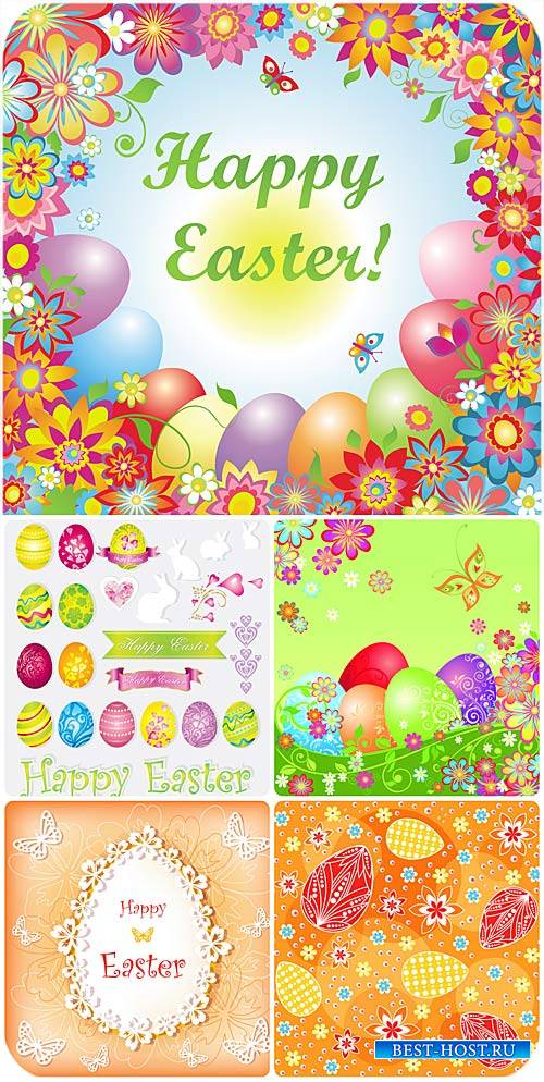 Красивый пасхальный вектор с пасхальными яйцами и цветами / Beautiful vector Easter