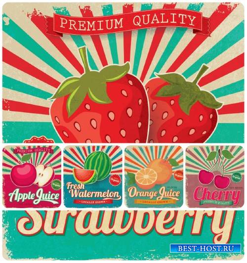Фрукты и ягоды в винтажном стиле, векторные фоны / Fruits and berries in vintage style, vector backgrounds