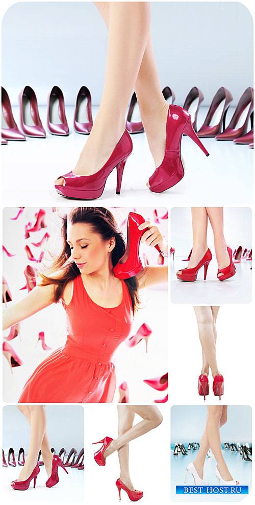 Женские ноги, туфли на высоких каблуках / Female feet, high-heeled shoes, red shoes - Stock photo