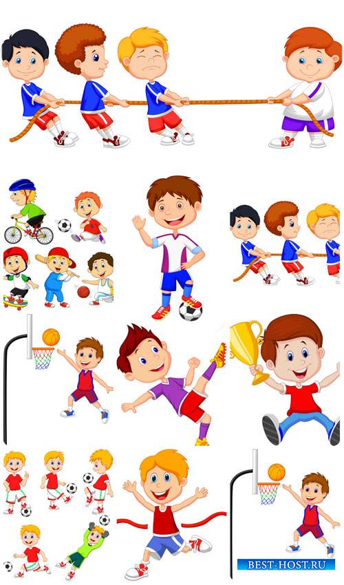 Дети и спорт, маленькие дети в векторе / Children and sport, young children ...