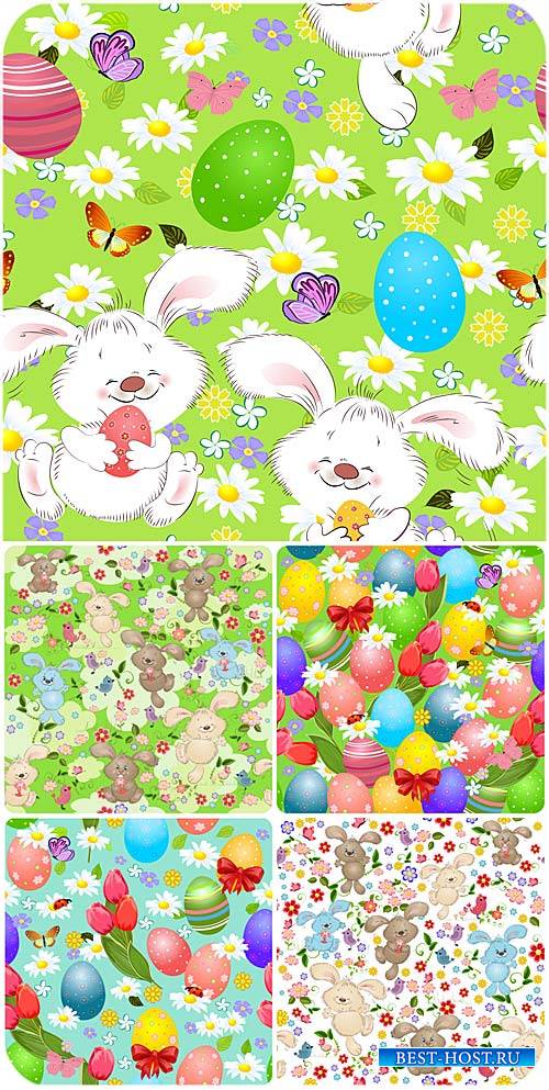 Пасхальные векторные фоны с пасхальными яйцами, кроликами и цветами / Easte ...